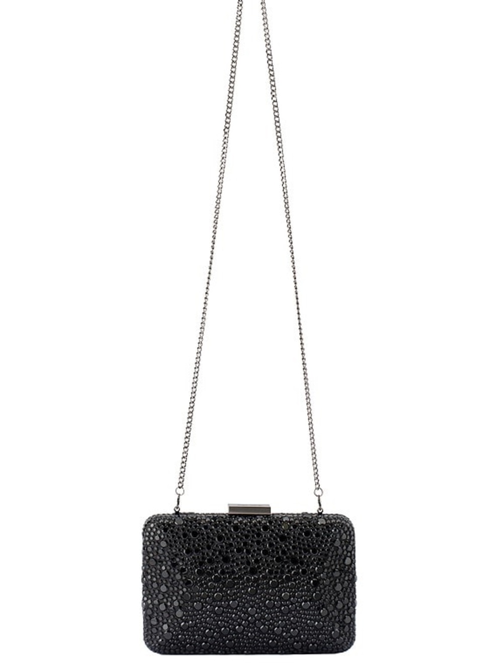 Olga Berg Black Crystal Embellished Chain Clutch